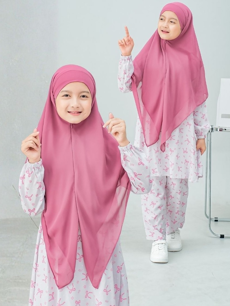 KHAIREEN Khiban Amaya (8-12 Tahun) Hijab Syari Anak Perempuan Khimar Bandana Instan Cerruti Premium Resleting Dagu Usia 8-14 tahun SD SMP