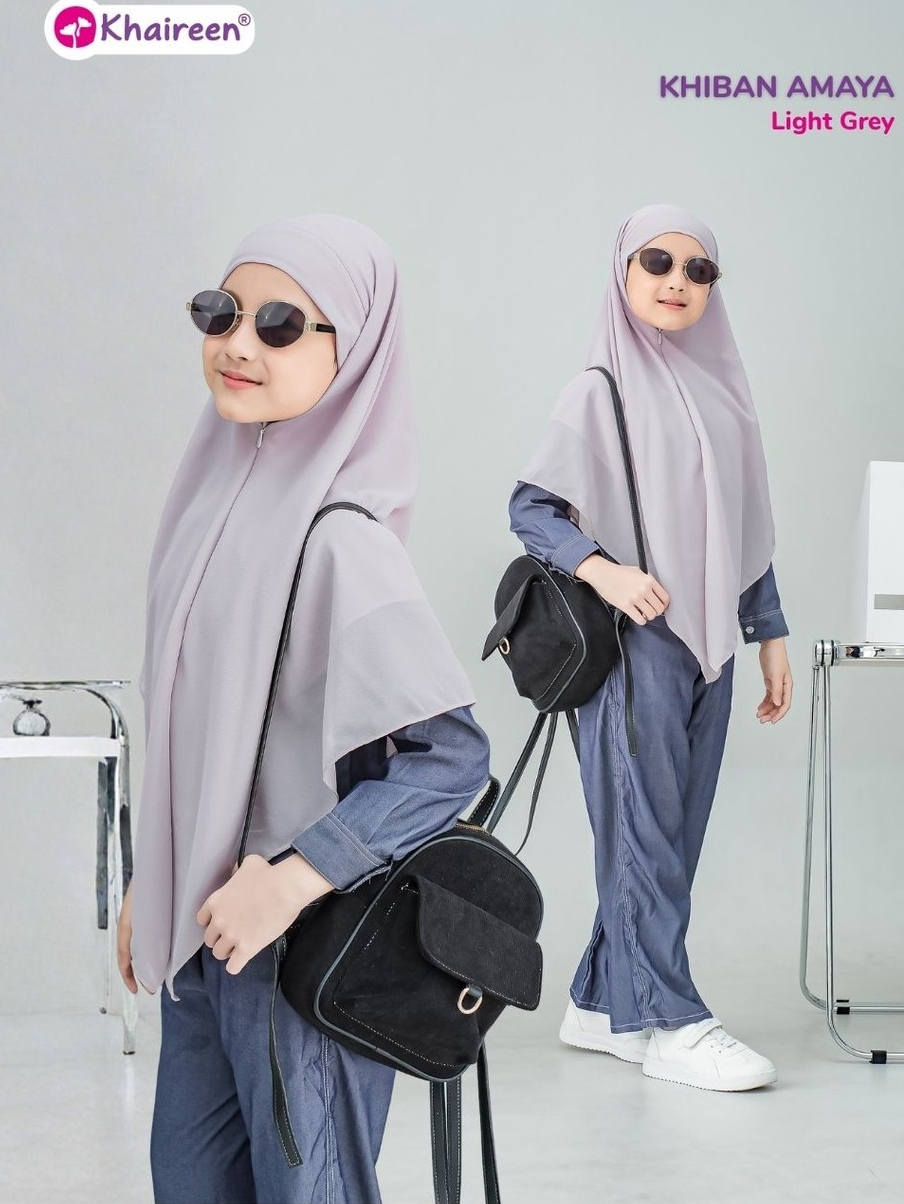 KHAIREEN Khiban Amaya (8-12 Tahun) Hijab Syari Anak Perempuan Khimar Bandana Instan Cerruti Premium Resleting Dagu Usia 8-14 tahun SD SMP