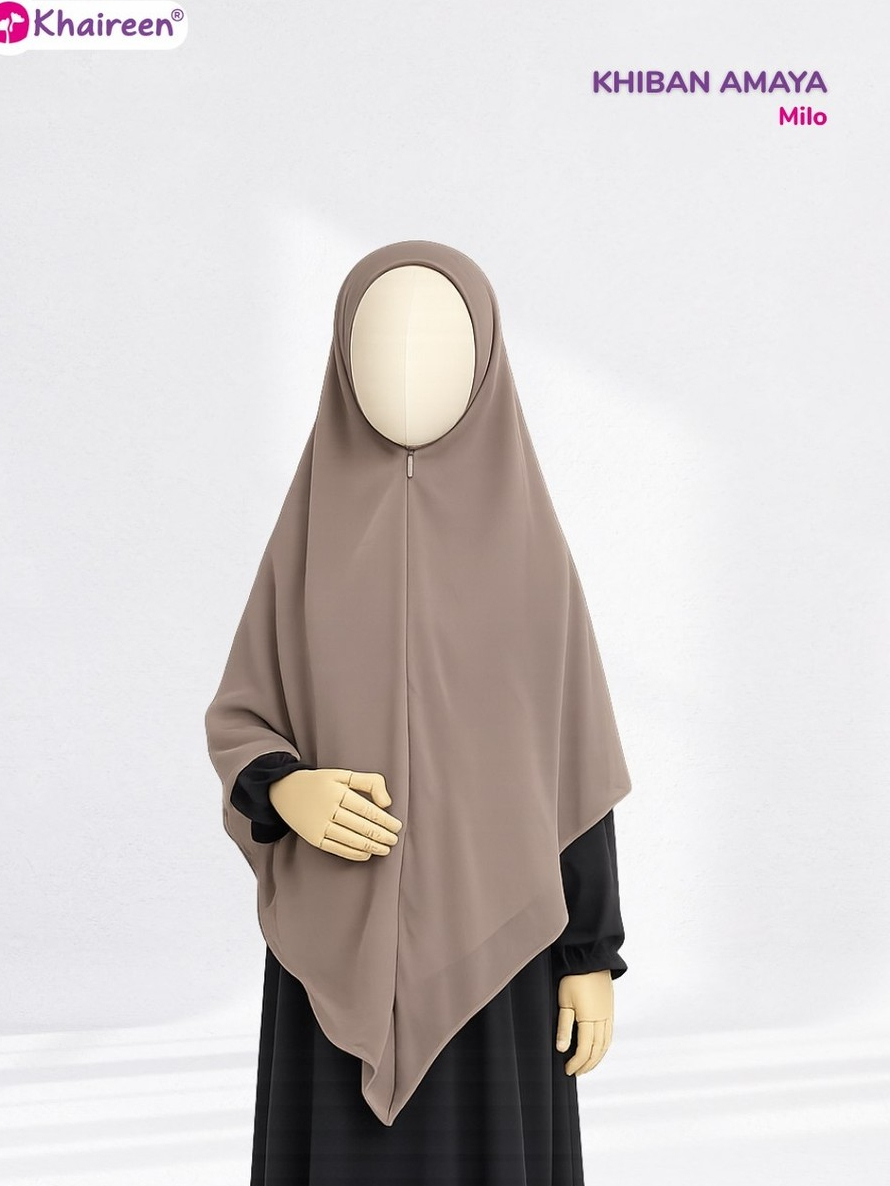 KHAIREEN Khiban Amaya (8-12 Tahun) Hijab Syari Anak Perempuan Khimar Bandana Instan Cerruti Premium Resleting Dagu Usia 8-14 tahun SD SMP