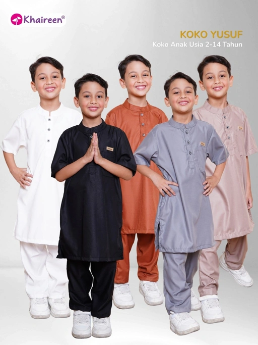 KHAIREEN Koko Yusuf  (2-14 Tahun) Koko Anak Katun Baju Muslim Anak Laki Laki
