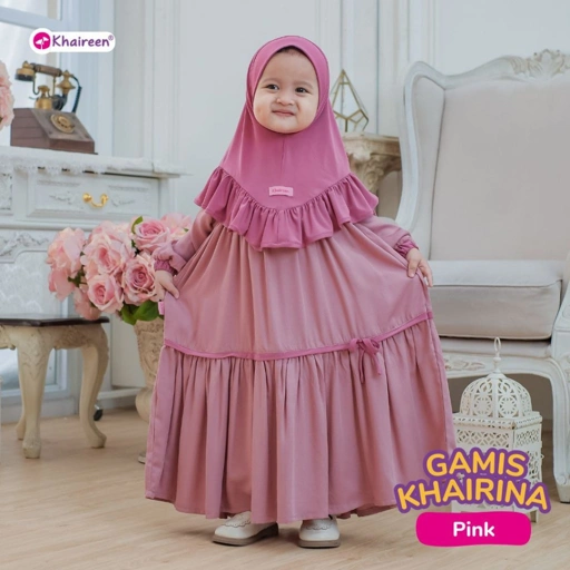 Image of KHAIREEN Gamis Khairina Polos Gamis Anak Rayon Twill Set Hijab Jersey Baju Muslim Bayi Balita Umroh Aqiqah