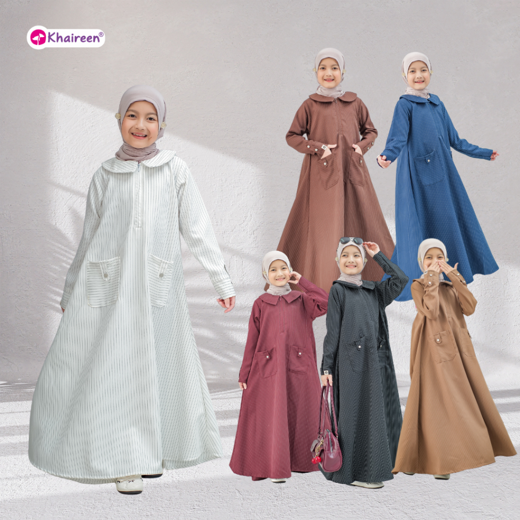 KHAIREEN Abaya Stripe Gamis Motif Anak Remaja Tanggung 3-14 tahun Syari Terbaru