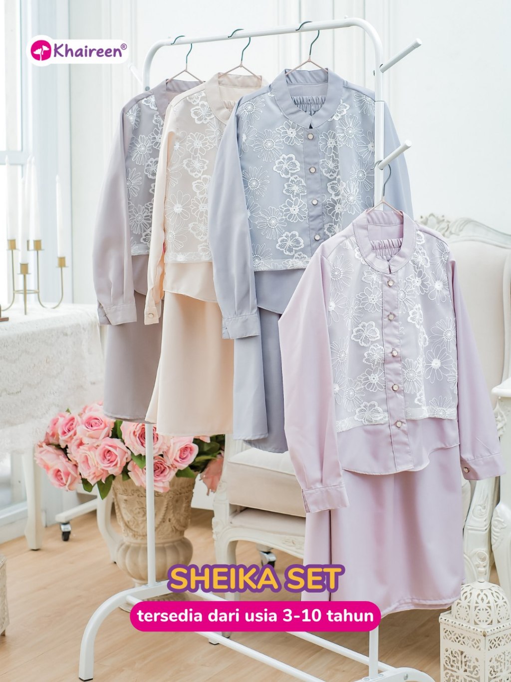 KHAIREEN Sheika Set Rok (3-10 Tahun) Setelan Rok Anak Perempuan One Set Rok Anak Perempuan