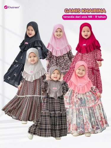 KHAIREEN Gamis Khairina (Etalase 1) Gamis Anak Set Hijab Rayon Motif Bayi Balita Baju Muslim Aqiqah 1 2 3 4 5 tahun