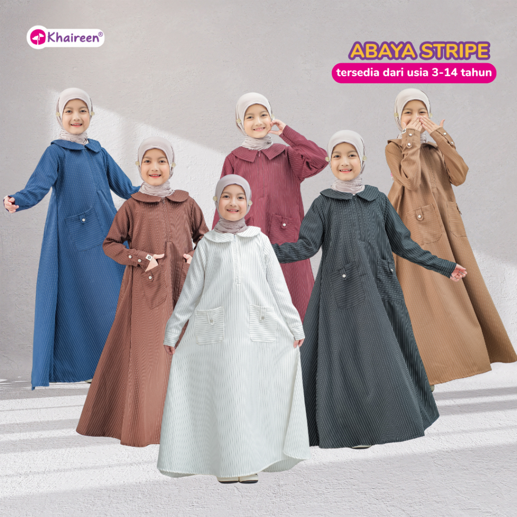 KHAIREEN Abaya Stripe Gamis Motif Anak Remaja Tanggung 3-14 tahun Syari Terbaru