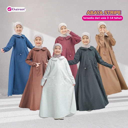 Image of KHAIREEN Abaya Stripe Gamis Motif Anak Remaja Tanggung 3-14 tahun Syari Terbaru