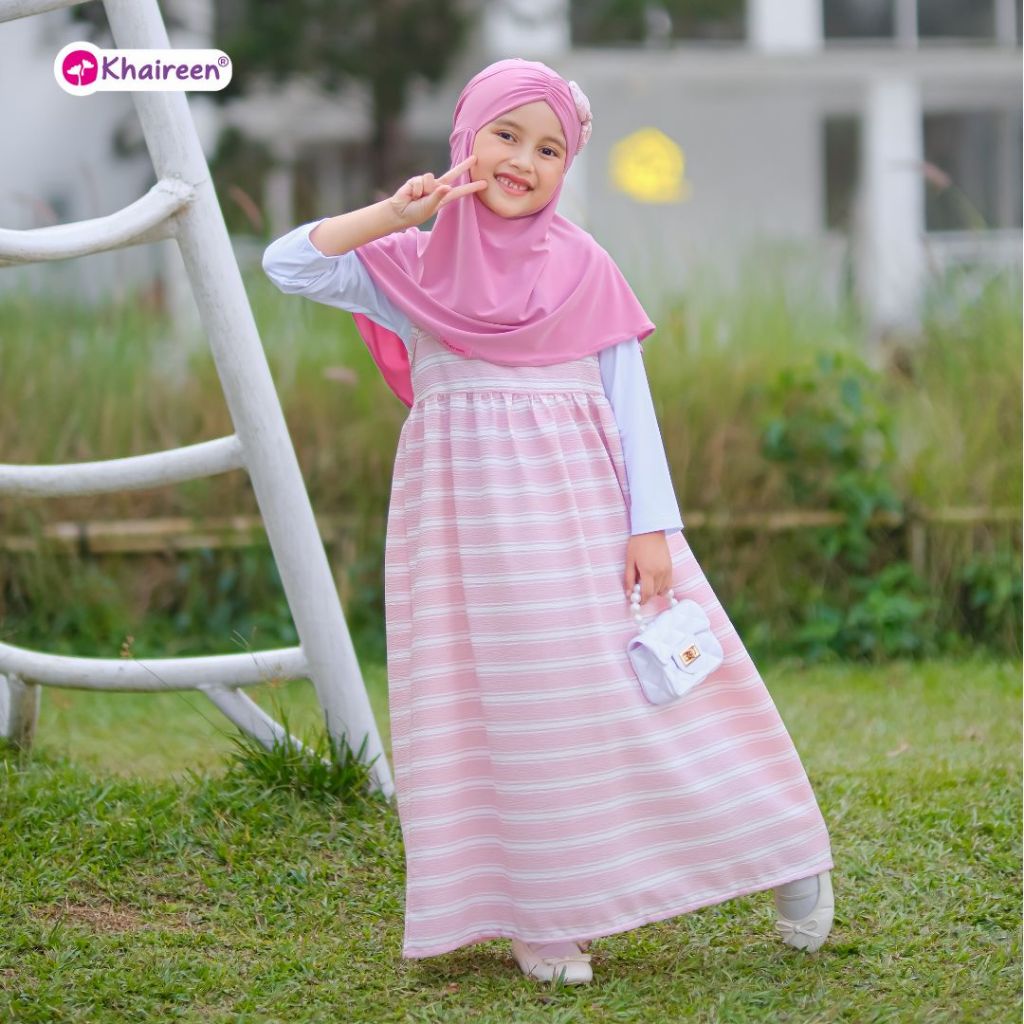 KHAIREEN Keke Overall (1-9 Tahun) Overall Setelan Anak Baju Muslim Anak Motif Stripe