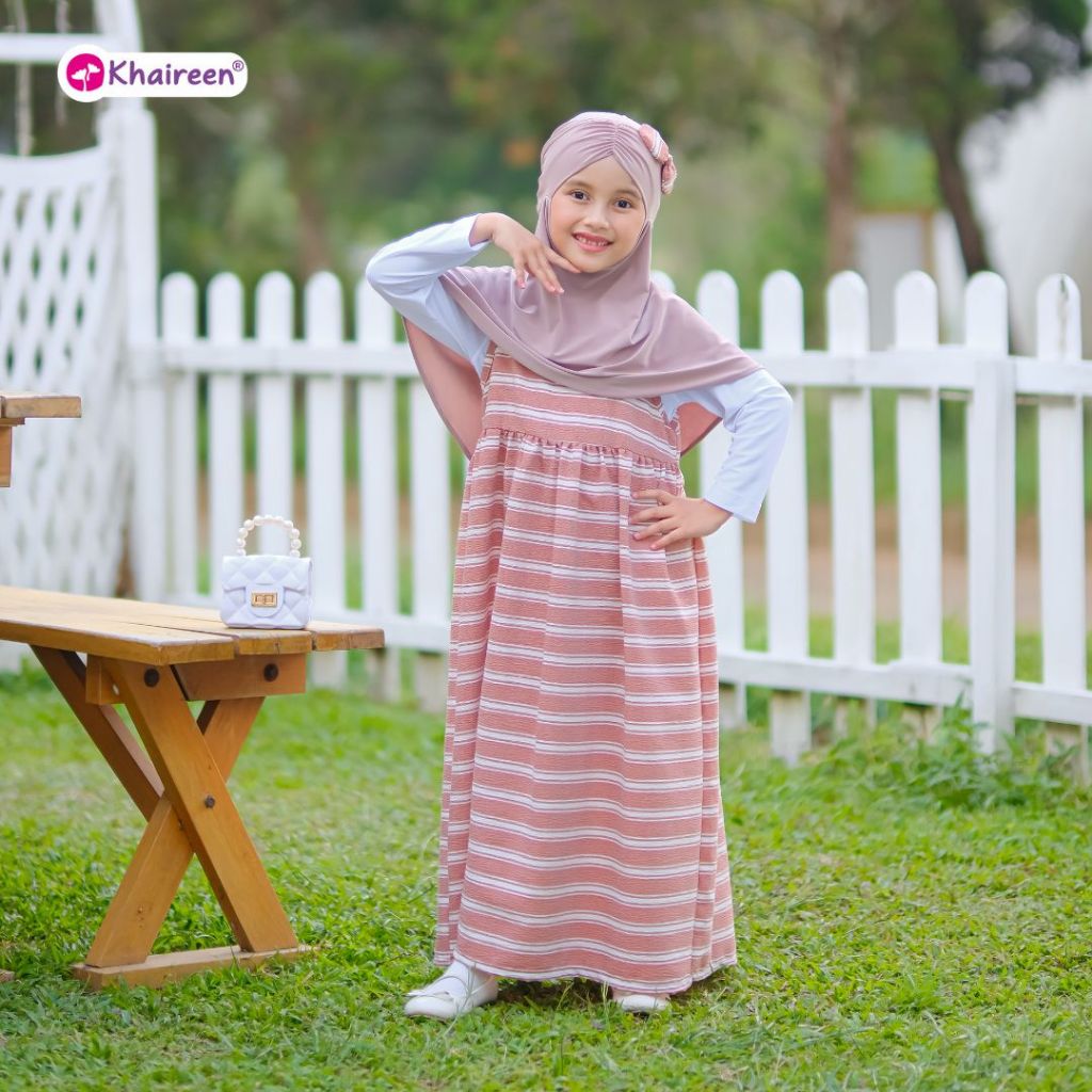 KHAIREEN Keke Overall (1-9 Tahun) Overall Setelan Anak Baju Muslim Anak Motif Stripe