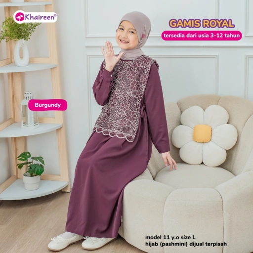 Image of KHAIREEN Gamis Royal (3-12 Tahun) Gamis Anak Perempuan Anti UV Gamis Remaja Perempuan Pesta Series Dress Anak Brokat