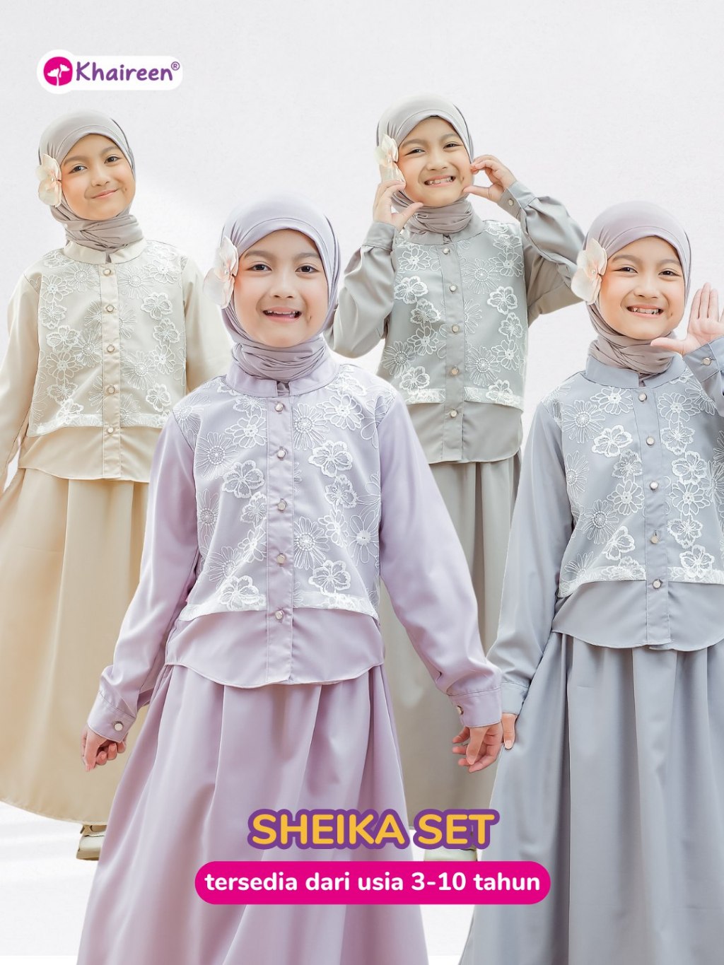 KHAIREEN Sheika Set Rok (3-10 Tahun) Setelan Rok Anak Perempuan One Set Rok Anak Perempuan