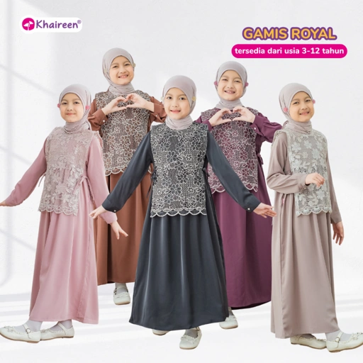 Image of KHAIREEN Gamis Royal (3-12 Tahun) Gamis Anak Perempuan Anti UV Gamis Remaja Perempuan Pesta Series Dress Anak Brokat