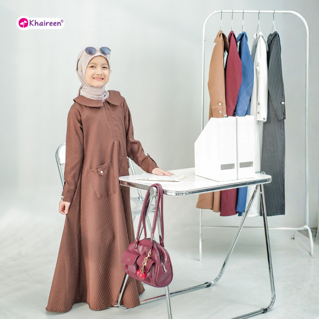 KHAIREEN Abaya Stripe Gamis Motif Anak Remaja Tanggung 3-14 tahun Syari Terbaru