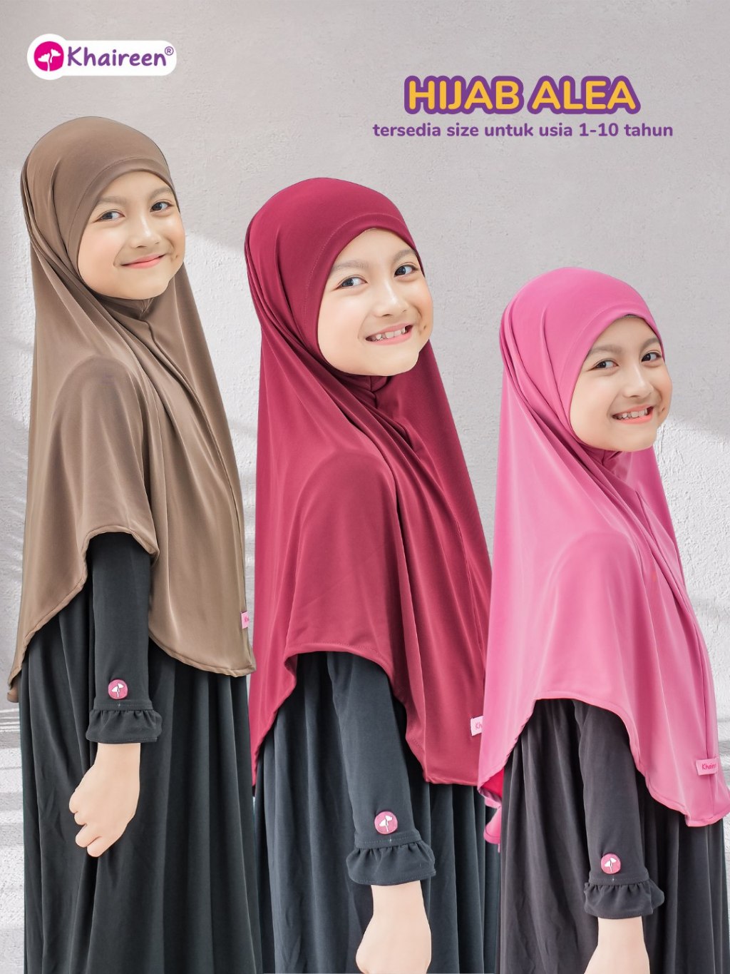 KHAIREEN Hijab Alea (1-10 tahun) Hijab Instan Syari Anak Bayi Balita1 2 3 4 5 6 7 tahun Jersey premium Adem Jilbab Khimar Anak Daily Harian Simple Syari Non Pad Lembut Baby Kids Friendly