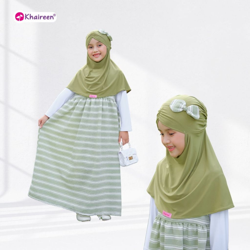 KHAIREEN Keke Overall (1-9 Tahun) Overall Setelan Anak Baju Muslim Anak Motif Stripe