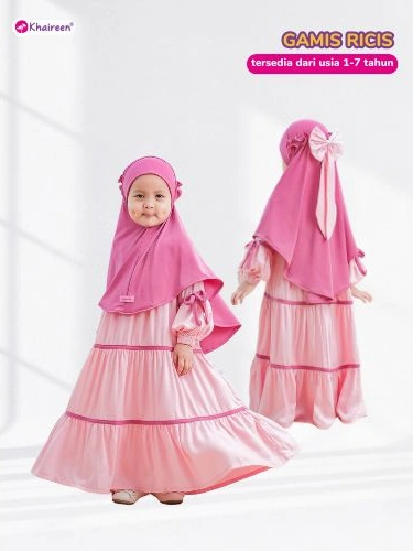Image of KHAIREEN Gamis Ricis Set Hijab Raya Series (1-7 Tahun) Gamis Pita Set Jilbab Anak Perempuan Katun Adem Gamis Aqiqah Gamis Anak Syari Umroh