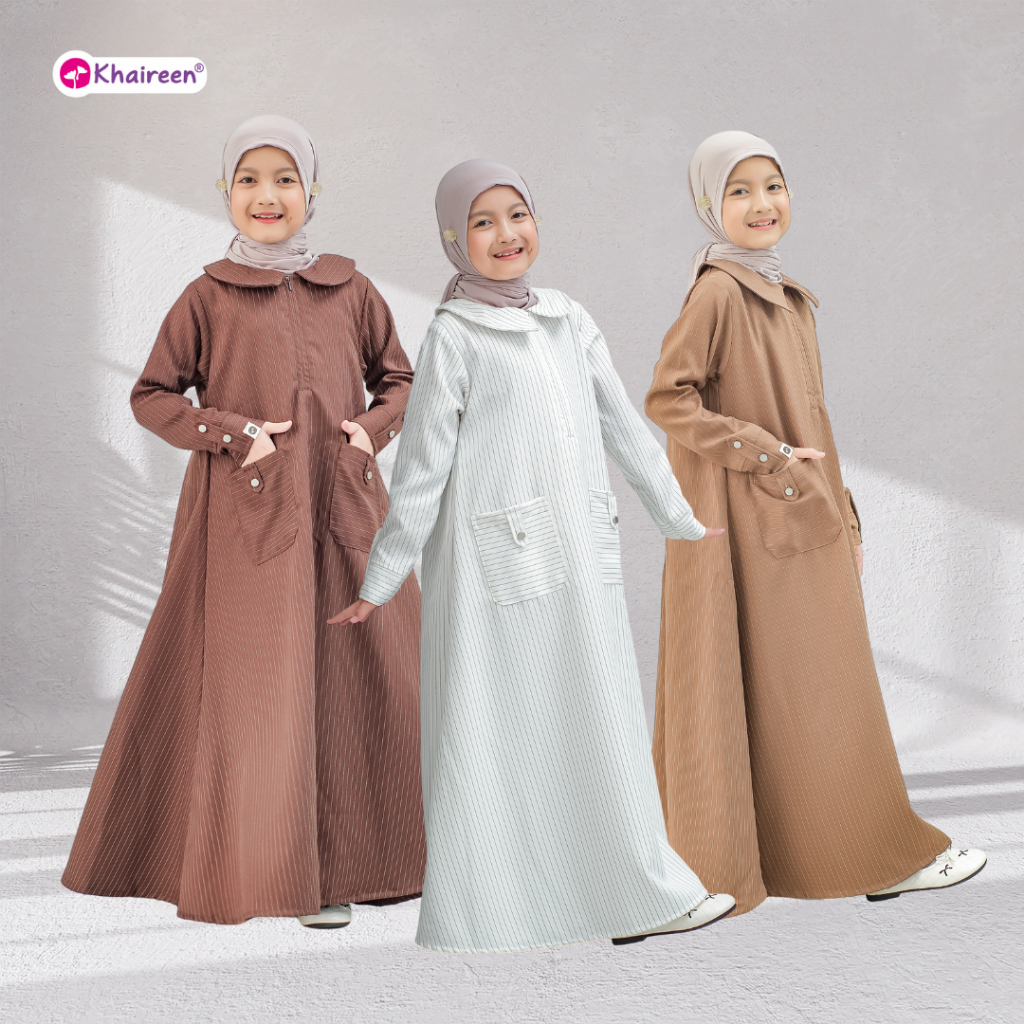 KHAIREEN Abaya Stripe Gamis Motif Anak Remaja Tanggung 3-14 tahun Syari Terbaru