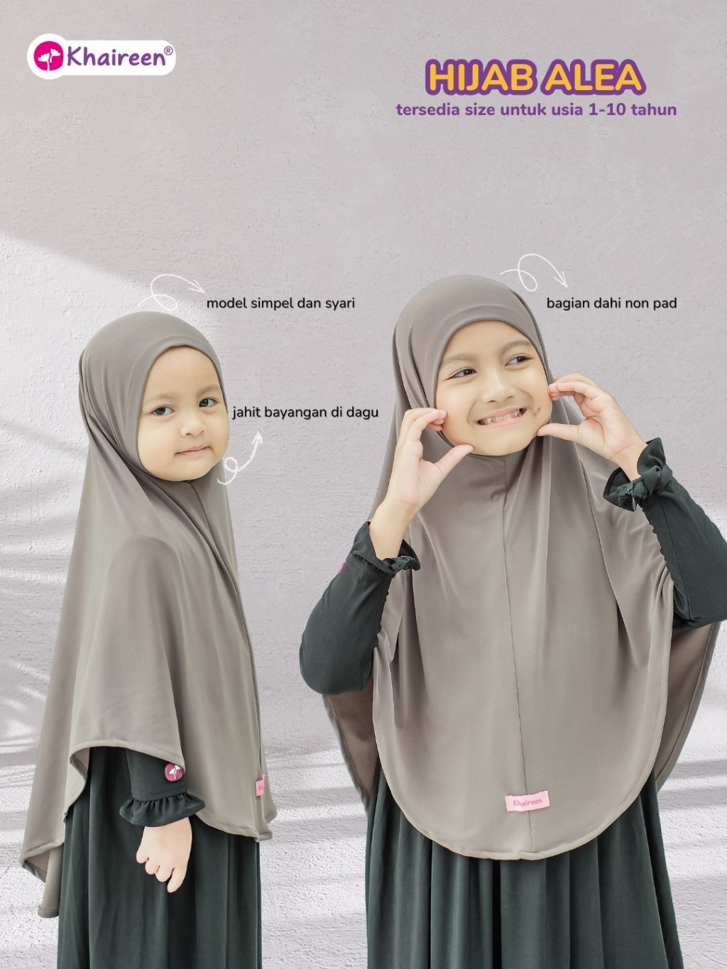 KHAIREEN Hijab Alea (1-10 tahun) Hijab Instan Syari Anak Bayi Balita1 2 3 4 5 6 7 tahun Jersey premium Adem Jilbab Khimar Anak Daily Harian Simple Syari Non Pad Lembut Baby Kids Friendly