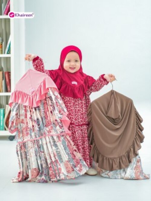 KHAIREEN Gamis Khairina (Etalase 1) Gamis Anak Set Hijab Rayon Motif Bayi Balita Baju Muslim Aqiqah 1 2 3 4 5 tahun