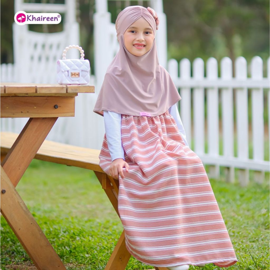 KHAIREEN Keke Overall (1-9 Tahun) Overall Setelan Anak Baju Muslim Anak Motif Stripe
