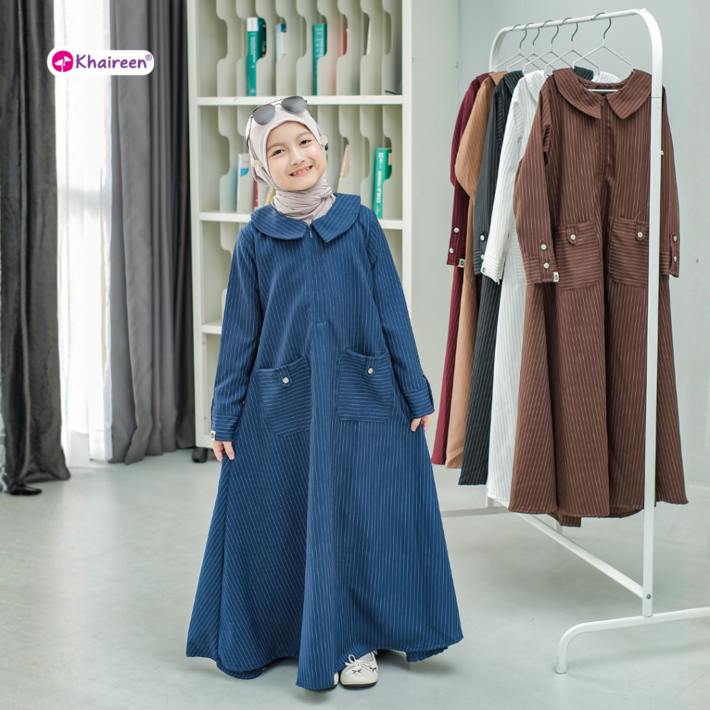 KHAIREEN Abaya Stripe Gamis Motif Anak Remaja Tanggung 3-14 tahun Syari Terbaru
