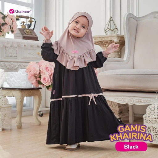 Image of KHAIREEN Gamis Khairina Polos Gamis Anak Rayon Twill Set Hijab Jersey Baju Muslim Bayi Balita Umroh Aqiqah