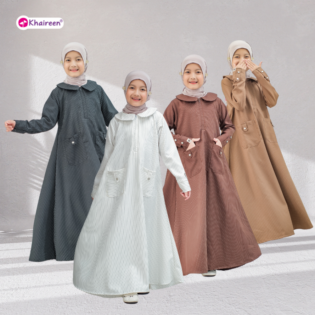 KHAIREEN Abaya Stripe Gamis Motif Anak Remaja Tanggung 3-14 tahun Syari Terbaru