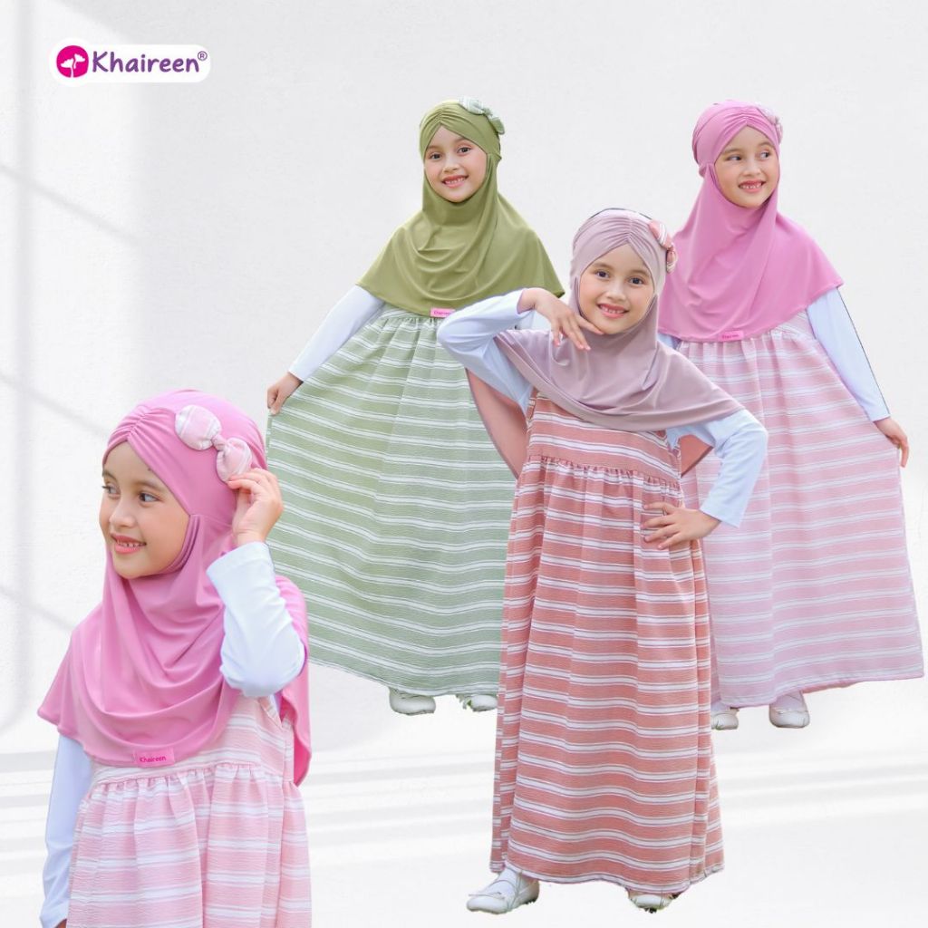 KHAIREEN Keke Overall (1-9 Tahun) Overall Setelan Anak Baju Muslim Anak Motif Stripe