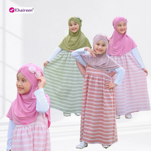 Image of KHAIREEN Keke Overall (1-9 Tahun) Overall Setelan Anak Baju Muslim Anak Motif Stripe