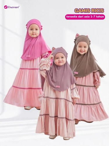 Image of KHAIREEN Gamis Ricis Set Hijab Raya Series (1-7 Tahun) Gamis Pita Set Jilbab Anak Perempuan Katun Adem Gamis Aqiqah Gamis Anak Syari Umroh