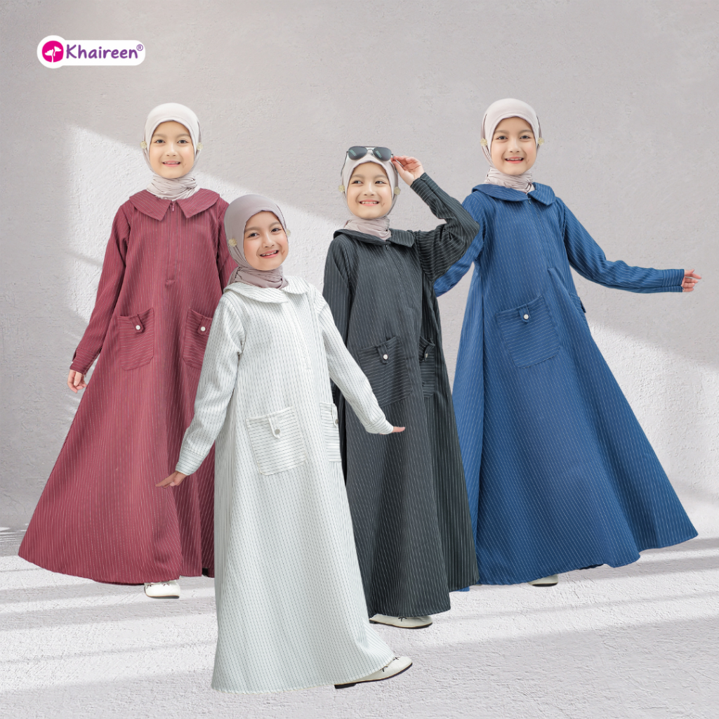 KHAIREEN Abaya Stripe Gamis Motif Anak Remaja Tanggung 3-14 tahun Syari Terbaru