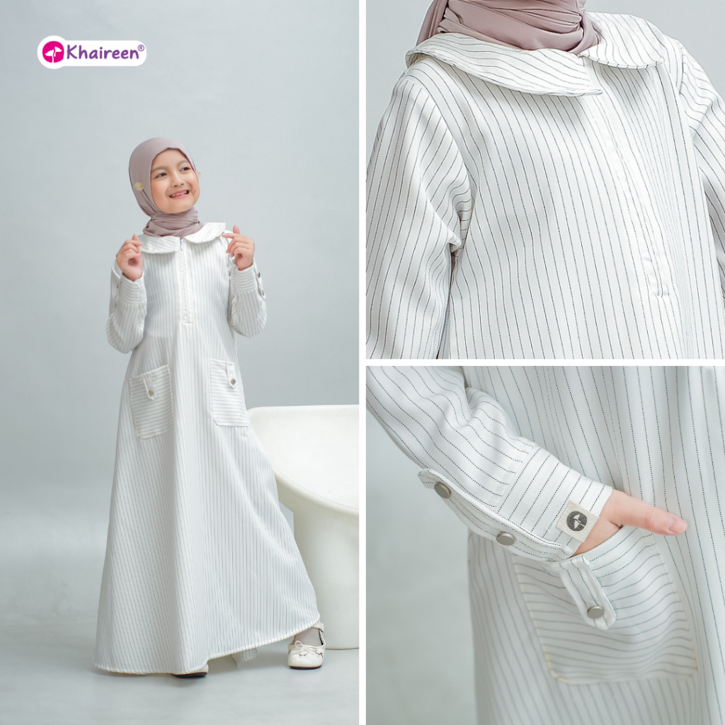 KHAIREEN Abaya Stripe Gamis Motif Anak Remaja Tanggung 3-14 tahun Syari Terbaru