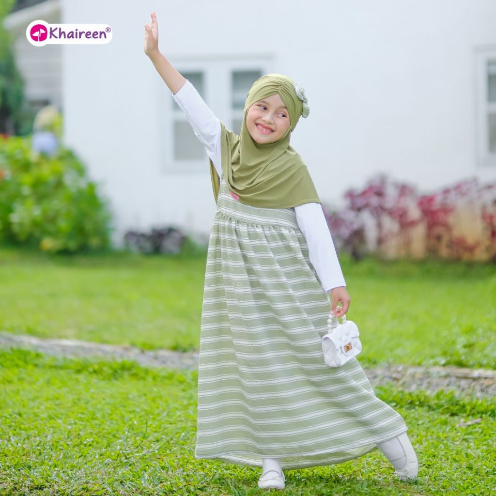 KHAIREEN Keke Overall (1-9 Tahun) Overall Setelan Anak Baju Muslim Anak Motif Stripe