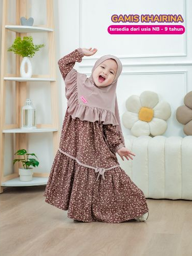 KHAIREEN Gamis Khairina (Etalase 1) Gamis Anak Set Hijab Rayon Motif Bayi Balita Baju Muslim Aqiqah 1 2 3 4 5 tahun