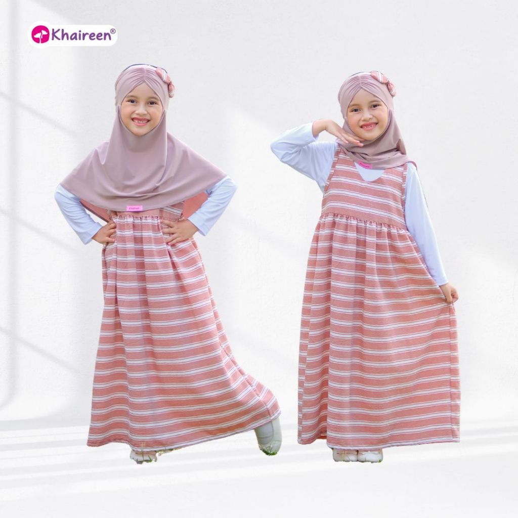 KHAIREEN Keke Overall (1-9 Tahun) Overall Setelan Anak Baju Muslim Anak Motif Stripe