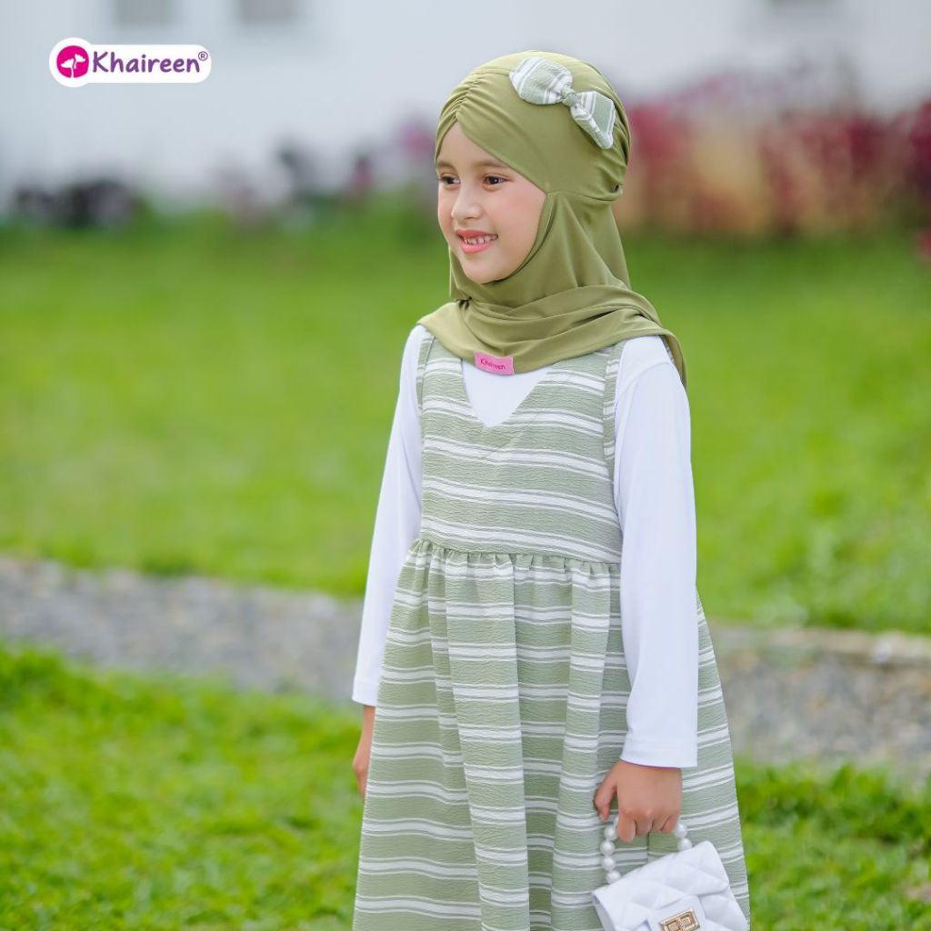 KHAIREEN Keke Overall (1-9 Tahun) Overall Setelan Anak Baju Muslim Anak Motif Stripe