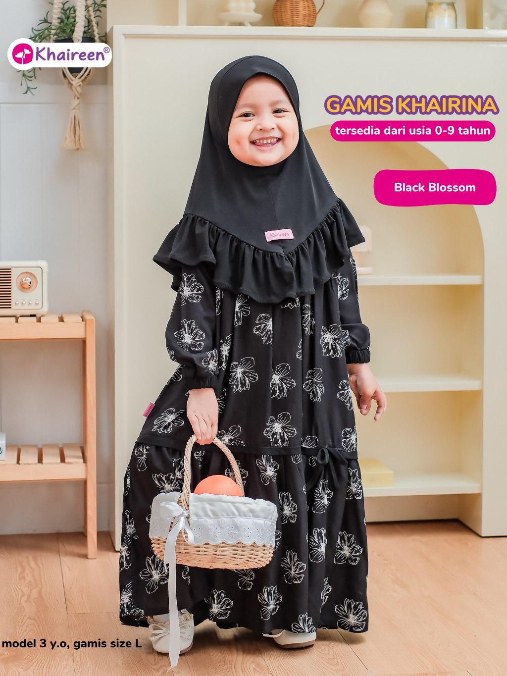 KHAIREEN Gamis Khairina (Etalase 1) Gamis Anak Set Hijab Rayon Motif Bayi Balita Baju Muslim Aqiqah 1 2 3 4 5 tahun