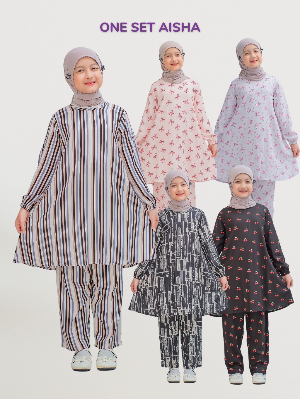 KHAIREEN One Set Aisha (3-12 Tahun) Setelan Santai Anak Perempuan Katun Rayon Adem
