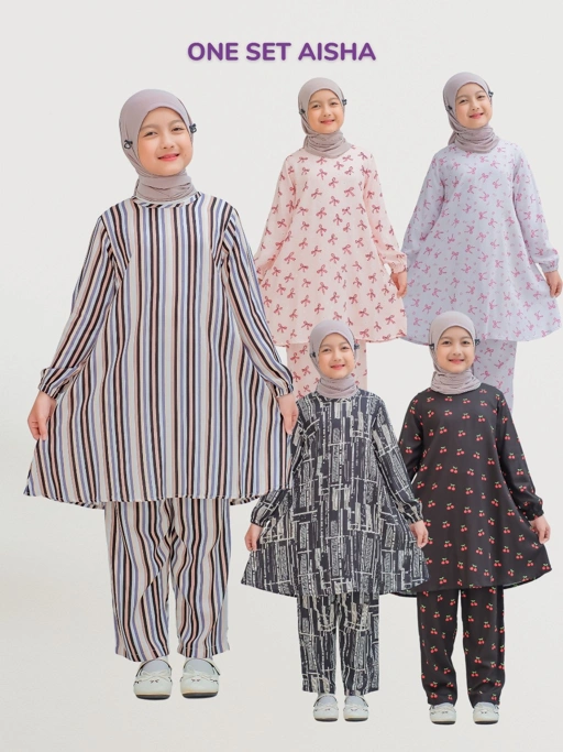 KHAIREEN One Set Aisha (3-12 Tahun) Setelan Santai Anak Perempuan Katun Rayon Adem