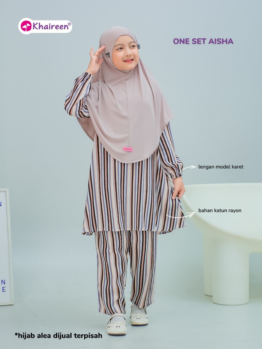 KHAIREEN One Set Aisha (3-12 Tahun) Setelan Santai Anak Perempuan Katun Rayon Adem