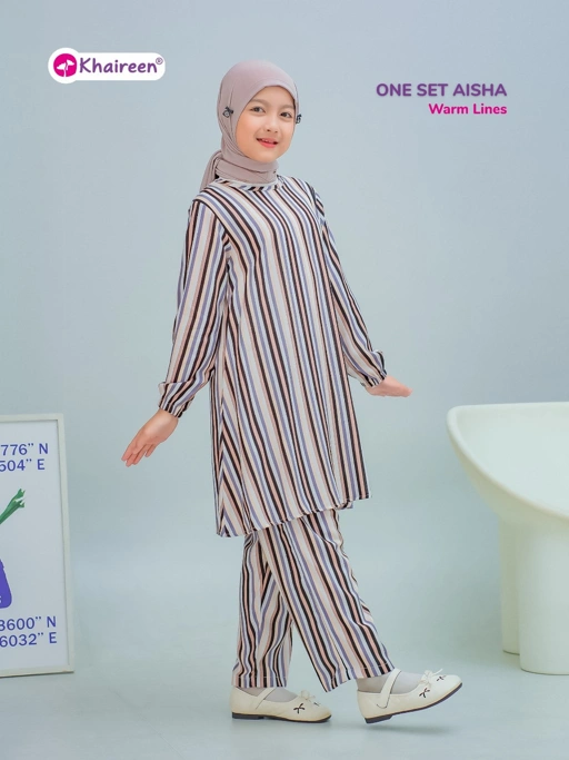 KHAIREEN One Set Aisha (3-12 Tahun) Setelan Santai Anak Perempuan Katun Rayon Adem