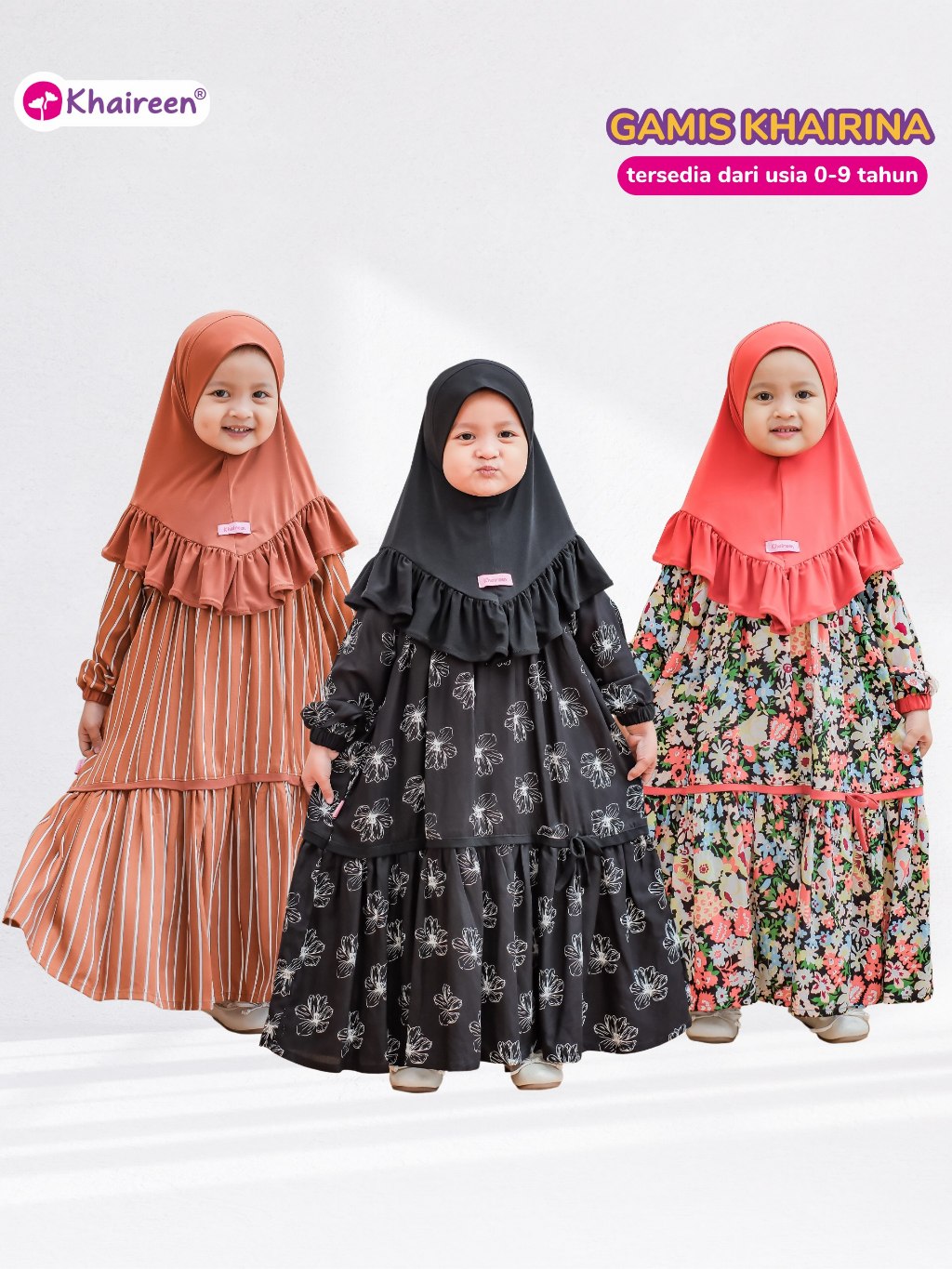 KHAIREEN Gamis Khairina (Etalase 1) Gamis Anak Set Hijab Rayon Motif Bayi Balita Baju Muslim Aqiqah 1 2 3 4 5 tahun