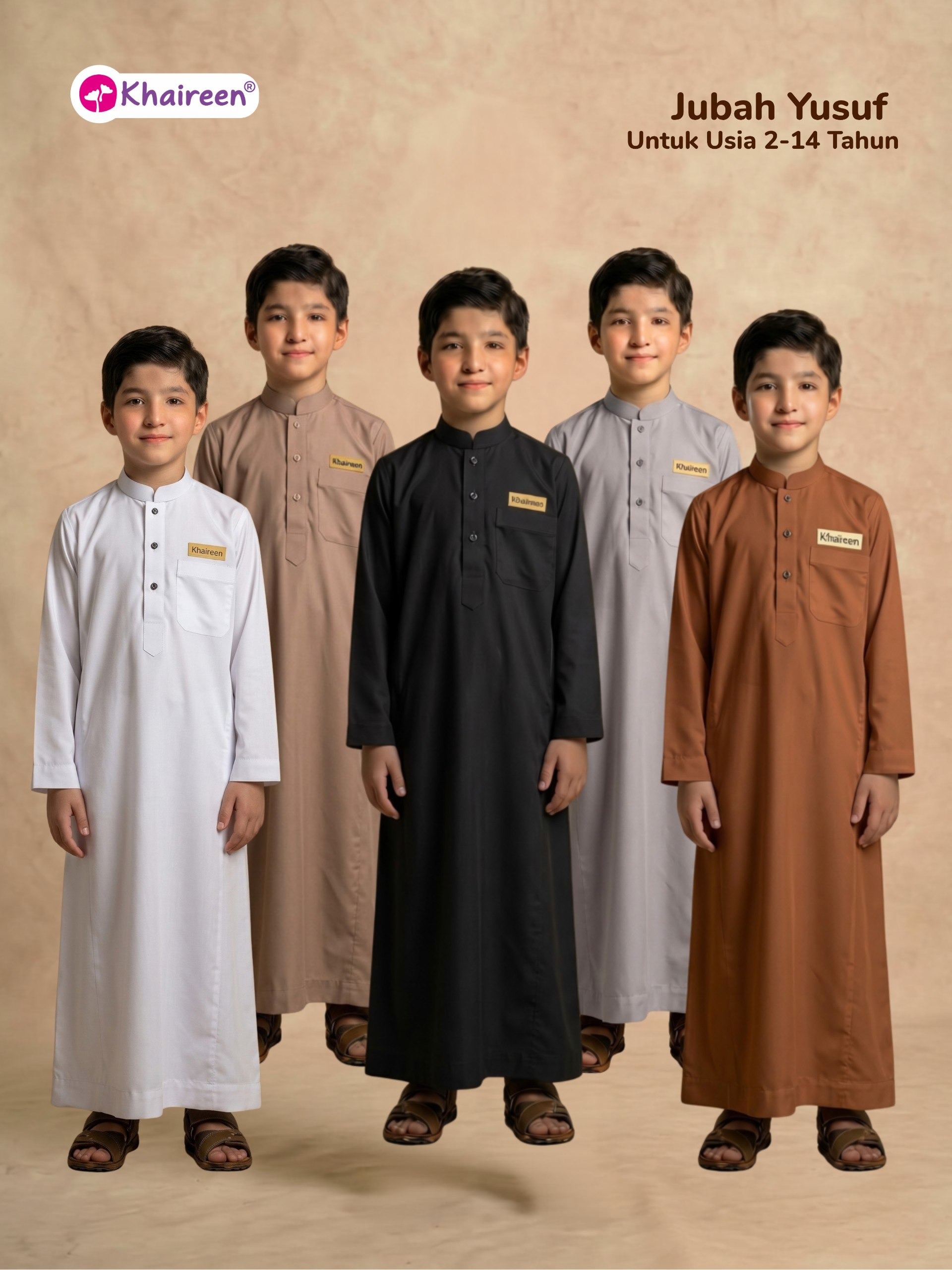 KHAIREEN Jubah Yusuf (2-14 tahun) Jubah Anak Laki-laki Busana Muslim Anak Katun