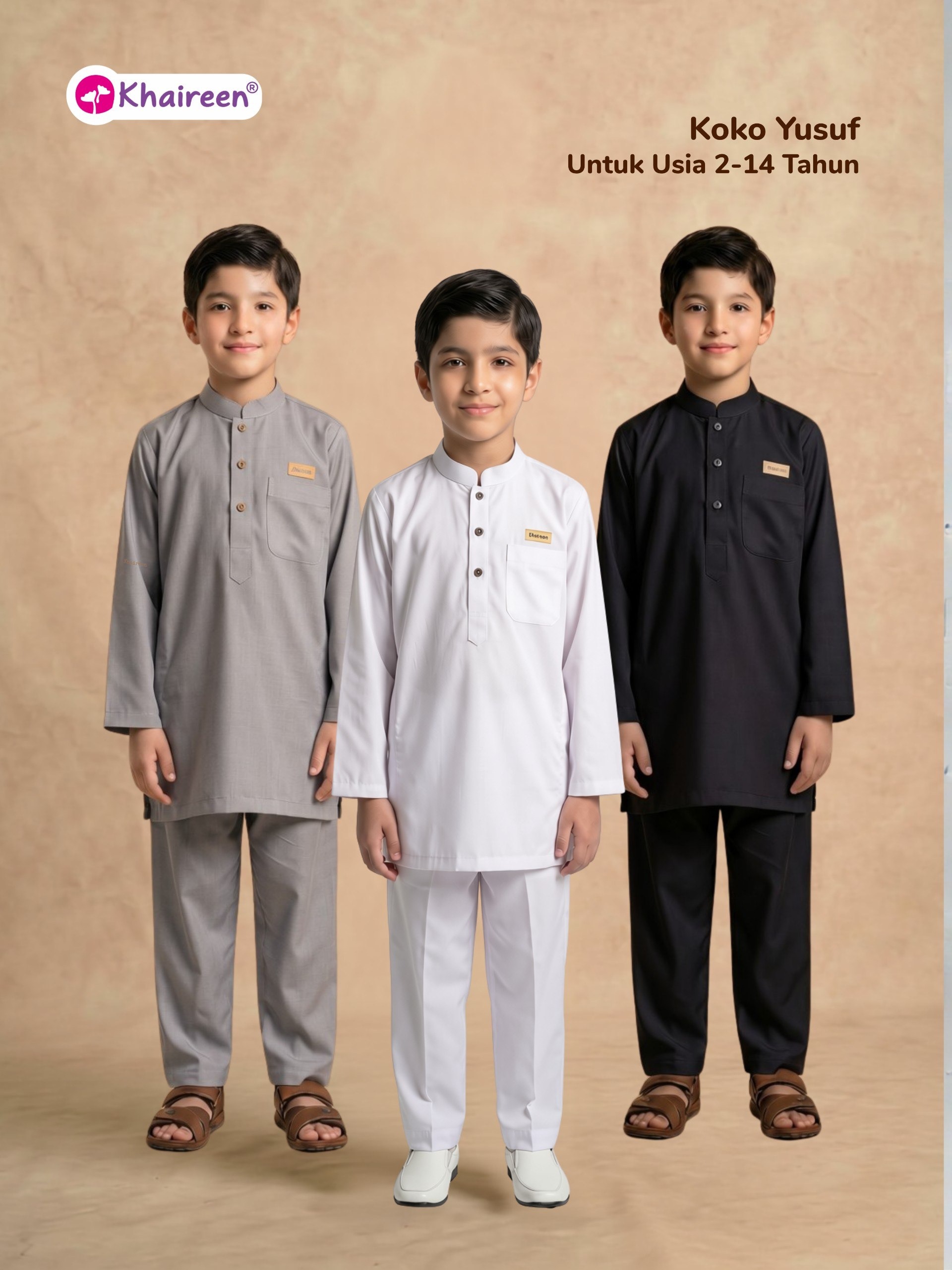 KHAIREEN Koko Yusuf  (2-14 Tahun) Koko Anak Katun Baju Muslim Anak Laki Laki