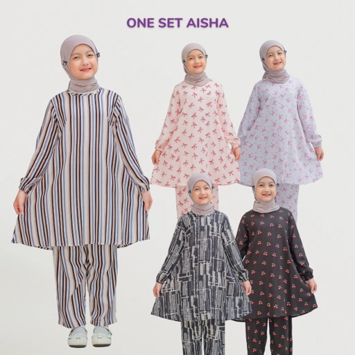 KHAIREEN One Set Aisha (3-12 Tahun) Setelan Santai Anak Perempuan Katun Rayon Adem