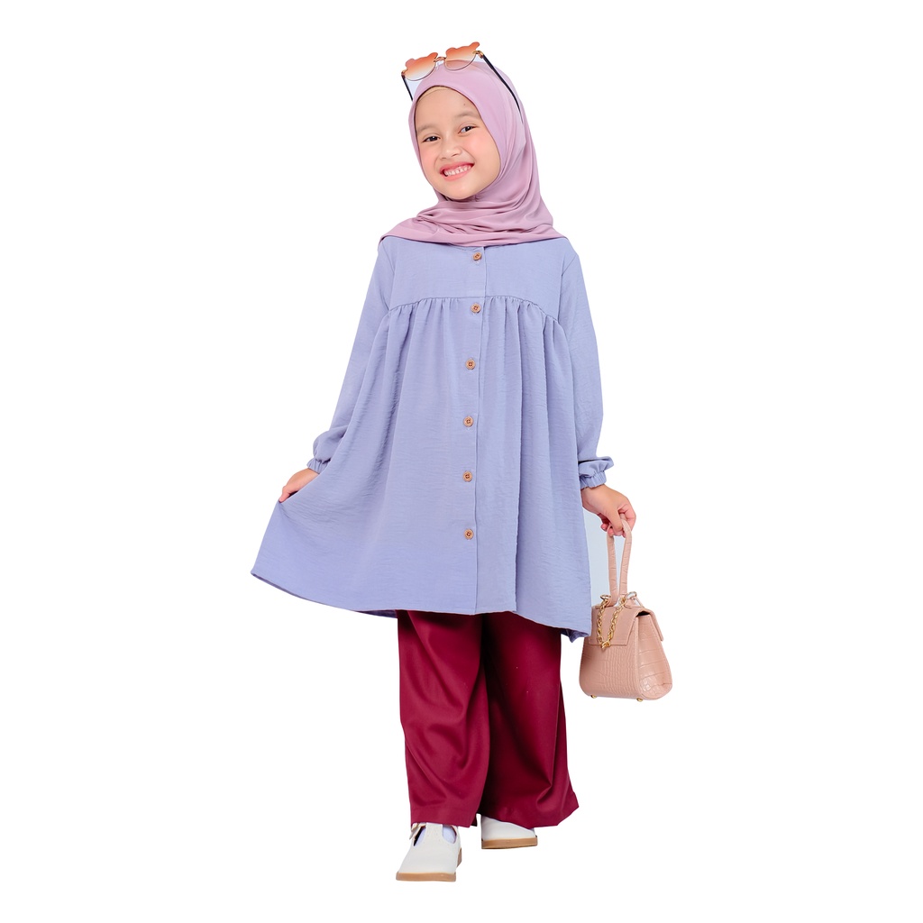 KHAIREEN Tunik Ceria Set Hijab (0-9 Tahun) Tunik anak Set Hijab Crinkle Mix Katun Toyobo