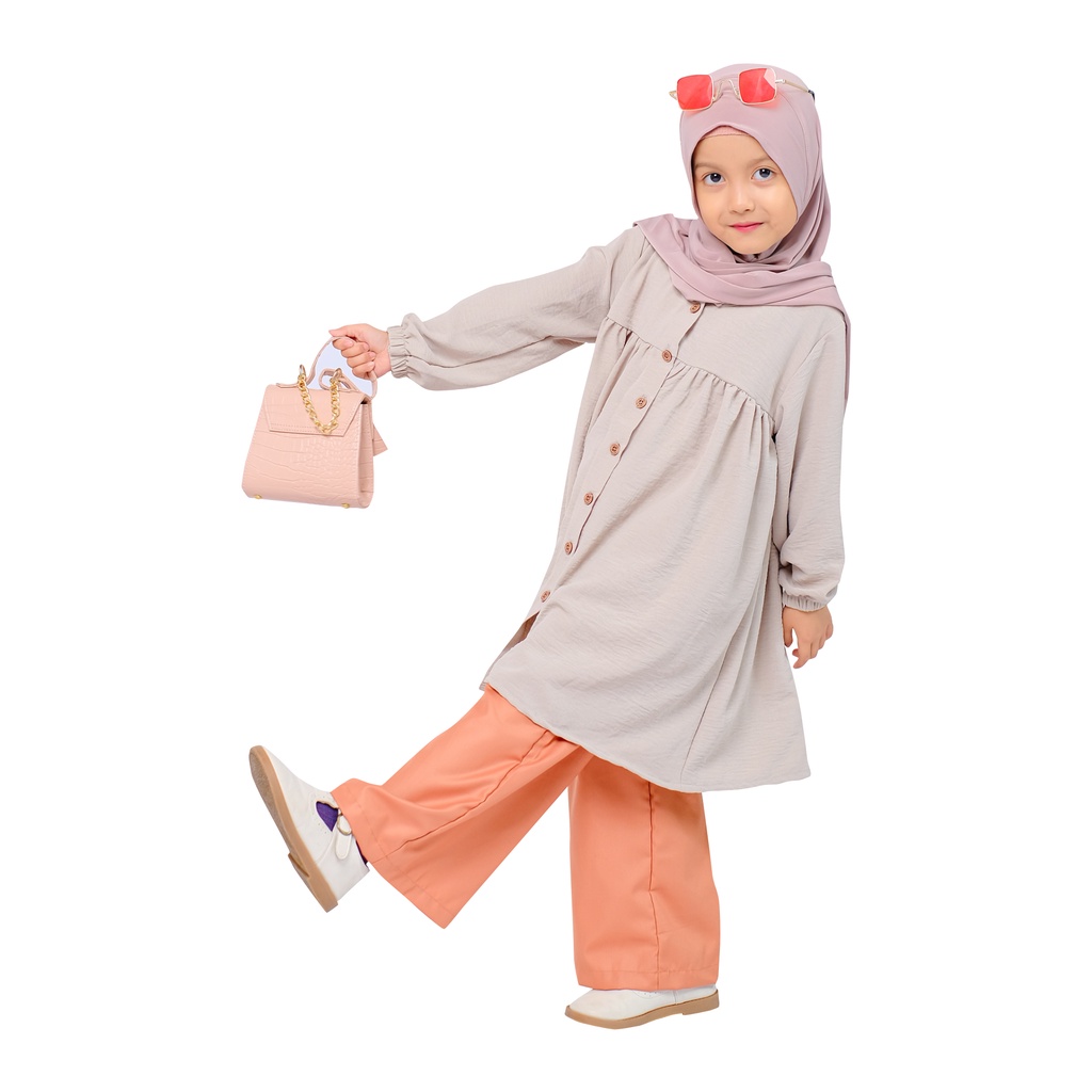 KHAIREEN Tunik Ceria Set Hijab (0-9 Tahun) Tunik anak Set Hijab Crinkle Mix Katun Toyobo