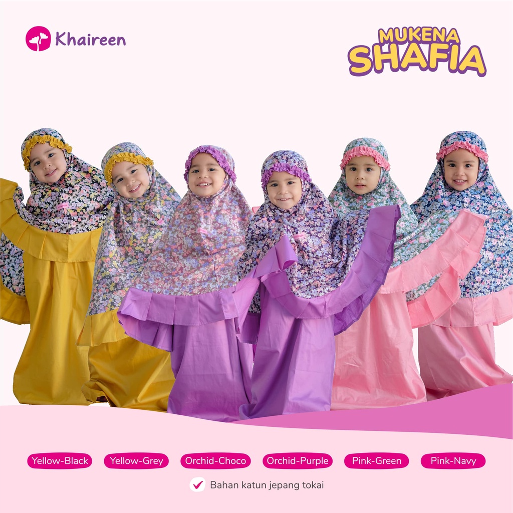 KHAIREEN Mukena Shafia (1-5 tahun) Mukena Anak Mukena Anak Katun Mukena Motif