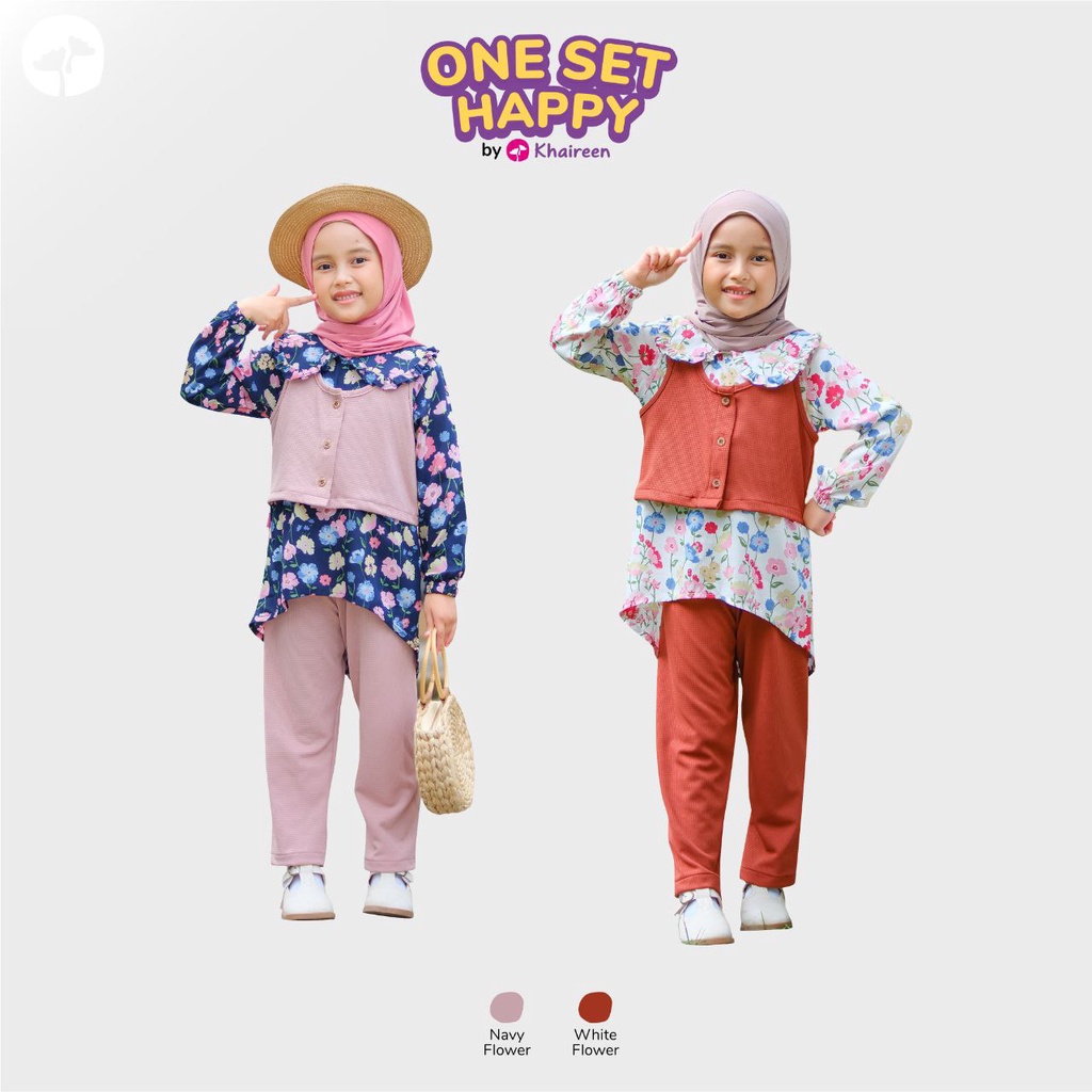 KHAIREEN One Set Happy (1- 9 Tahun) One Set Anak Setelan Anak Perempuan