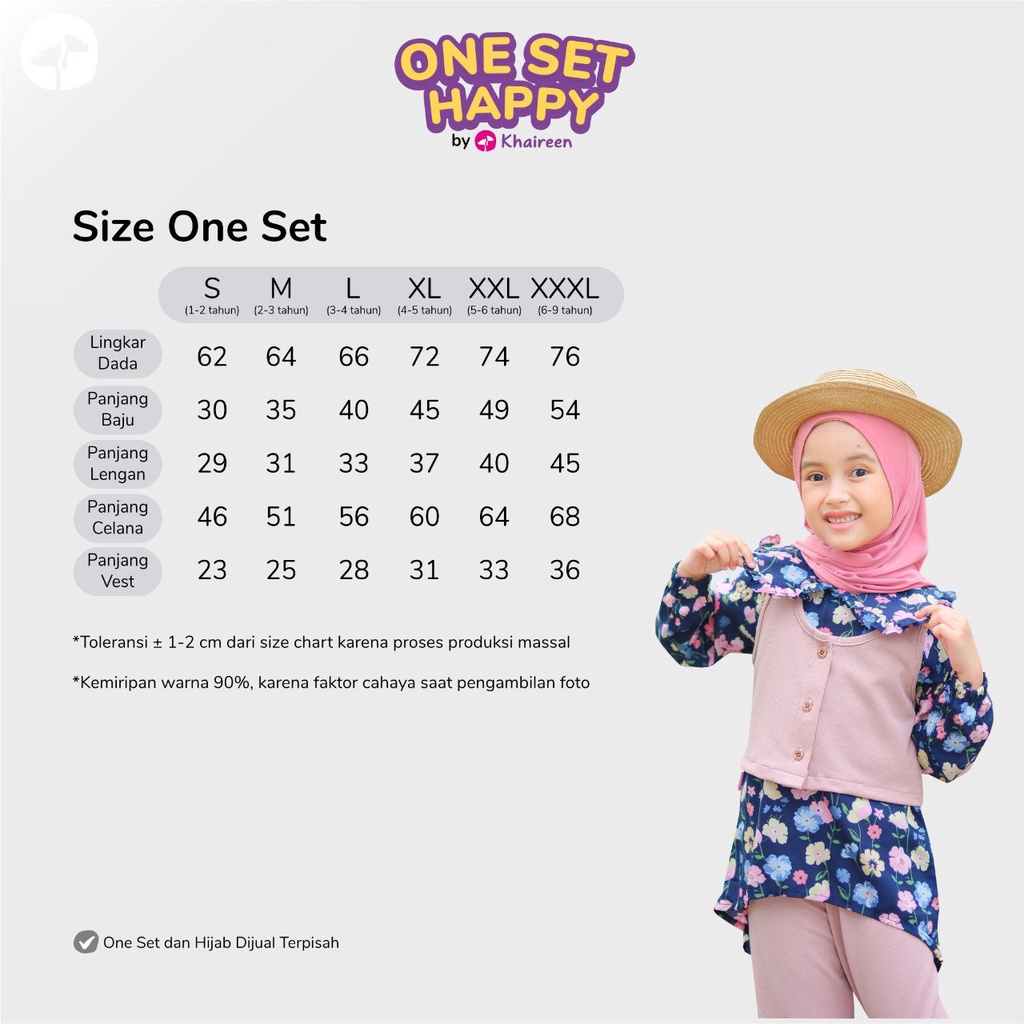 KHAIREEN One Set Happy (1- 9 Tahun) One Set Anak Setelan Anak Perempuan