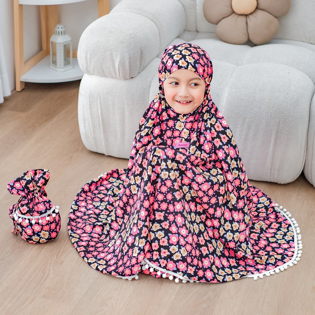 KHAIREEN Pompom Prayer Set (1-9 Tahun) Mukena Anak Katun Rayon Adem